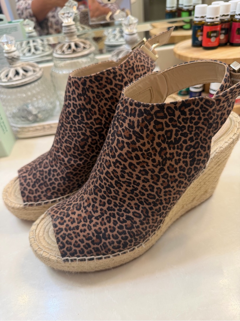 Kenneth Cole Leopard Print Espadrille Wedge Sandals - Brown